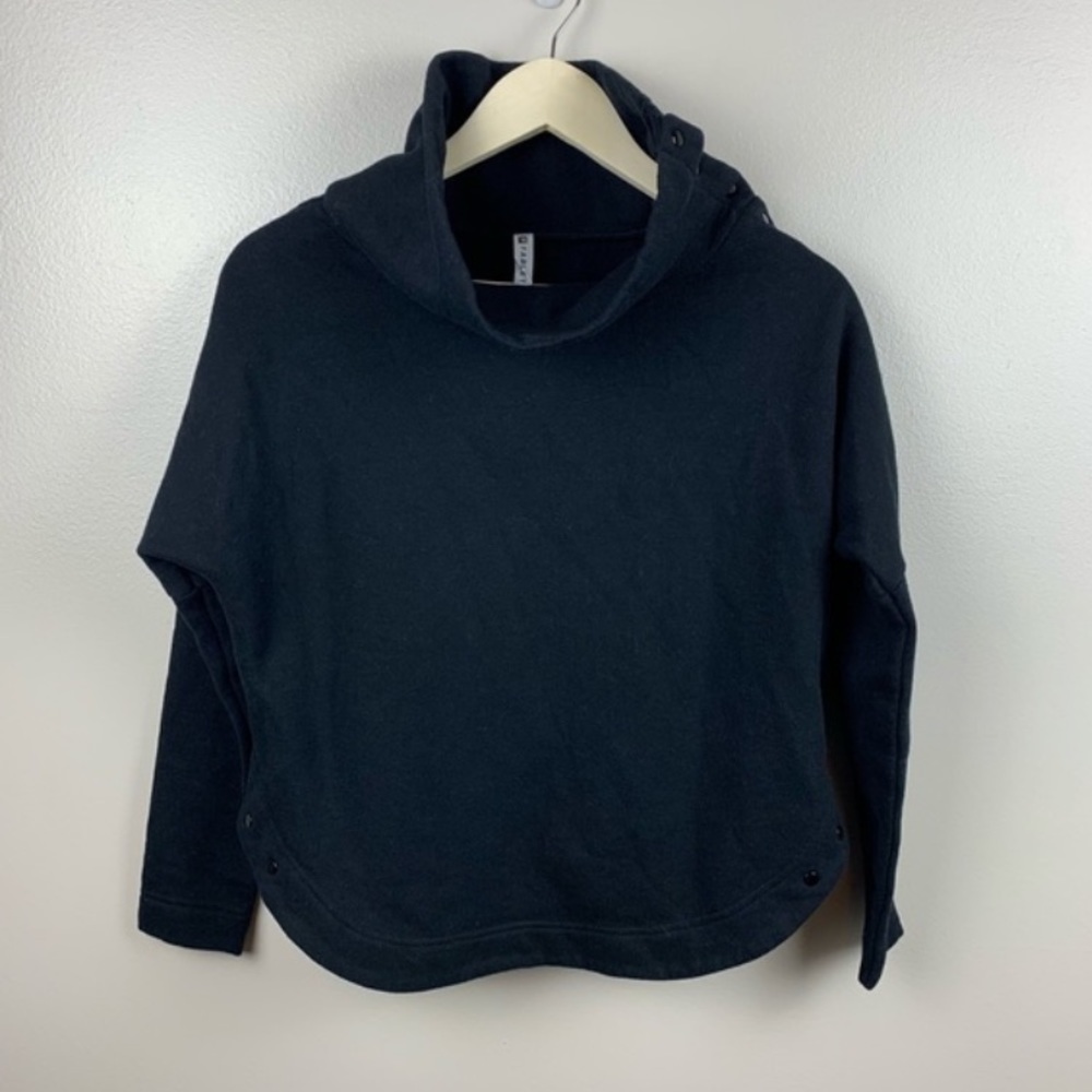 FABLETICS Black "Peary" Snap Shoulder Funnel Neck Crop Pullover Sweatshirt L - Picture 2 of 8